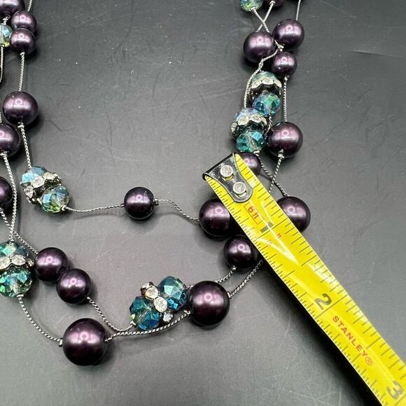 Coldwater Creek Fashion Necklaces Tripe Strand Purple Rhinestone Faceted Beads - Picture 3 of 6